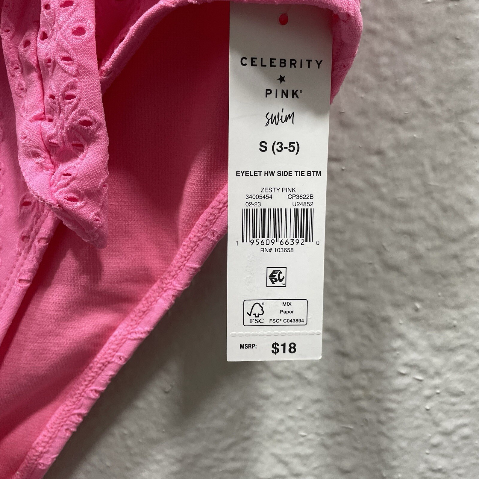 Celebrity Pink Swim NWT Pink Eyelet Side Tie Bottom Bikini Size S