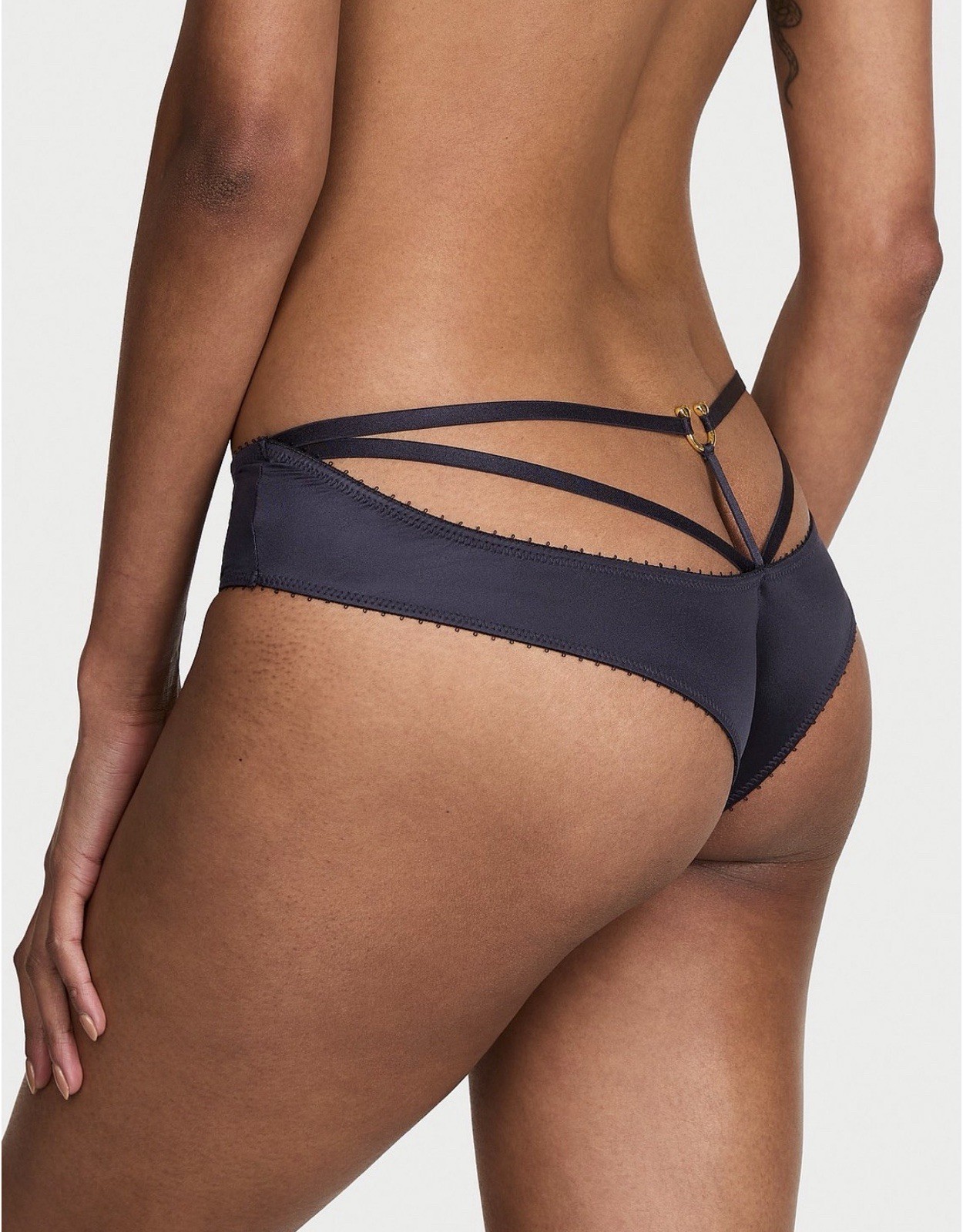 Victoria’s Secret Strappy Back Ring Hardware Satin Cheeky Panty Sz M SOIREE BLUE