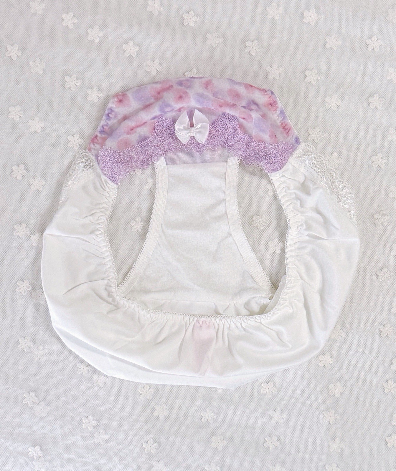 US-S/JP-L Japanese Cute Satin Bow Chiffon Trim Embroidery Nylon Panties