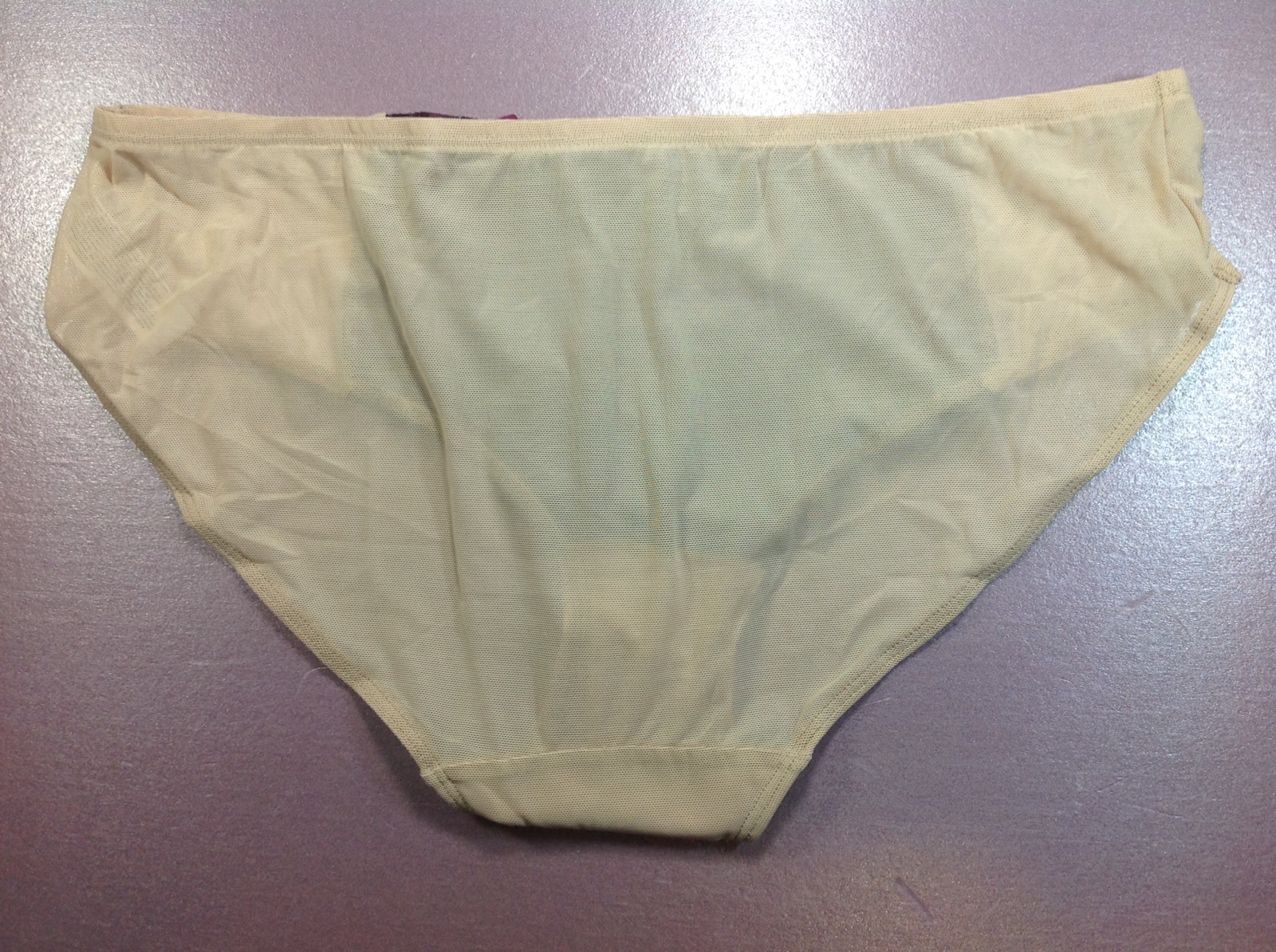 Women Panties,briefs Bikinis”ILUSION”size XL.beige Gauze W/purple Fishnet Floral