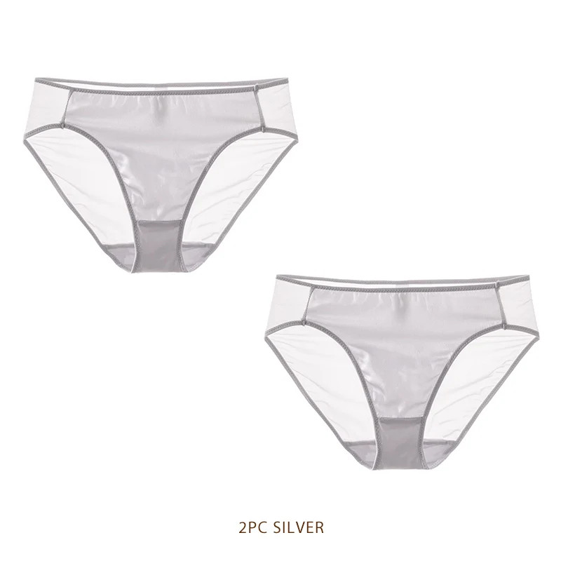 Silk Brief Panties Mid Rise Mesh Soft Stretch Underwear Women Everyday Wear