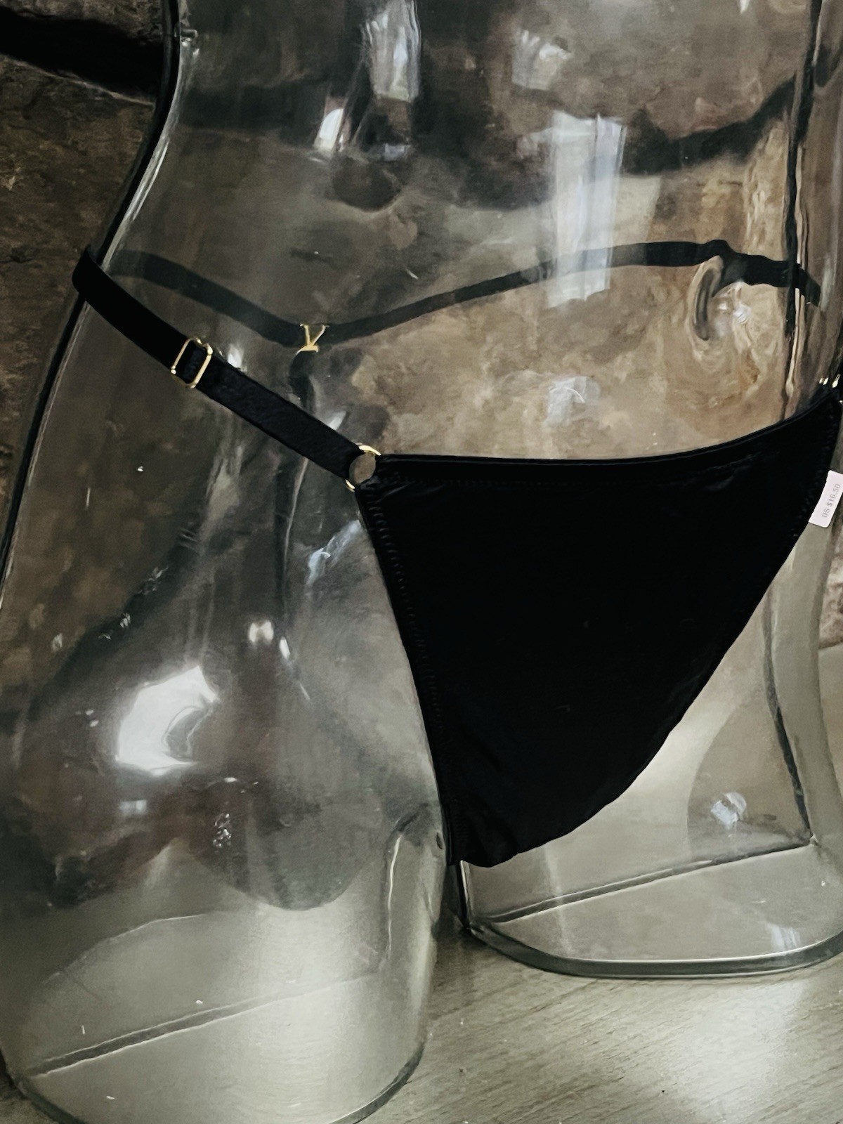 Victoria’s Secret Satin V-STRING THONG Panty Sz XL BLACK Adjustable Waist NWT