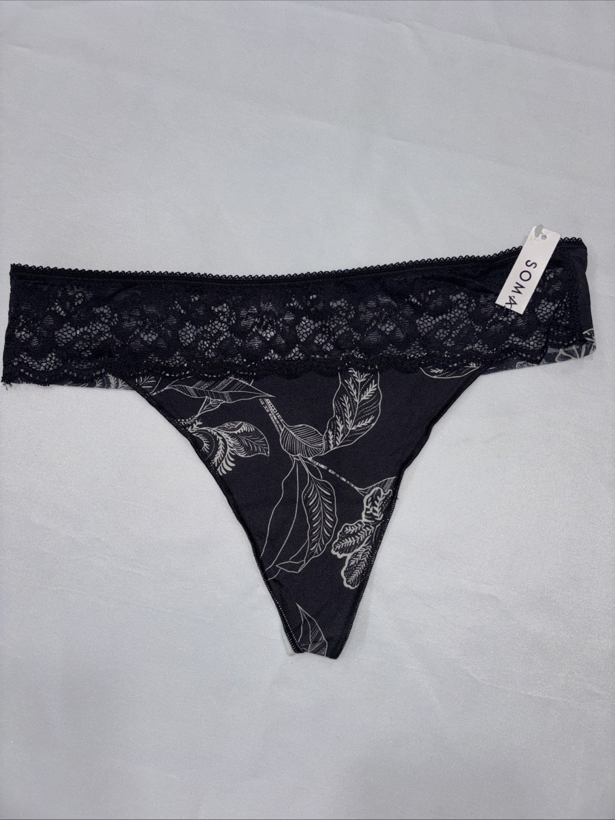NWT Soma Vanishing Lace Thong Panties Women’s Large Black Floral Print Soft