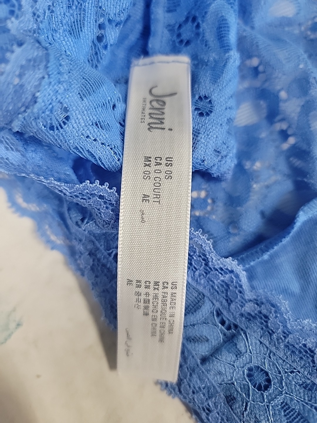 Jenni One Size Fits 1x-3x Marina Blue Lace Thong