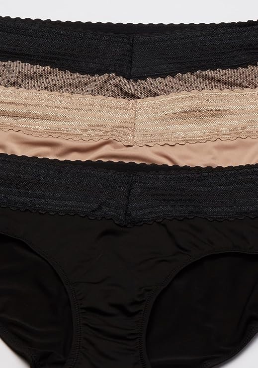 3 Pack Warner’s Women’s Hipster Panties MEDIUM Black Almond Lace Dot Print