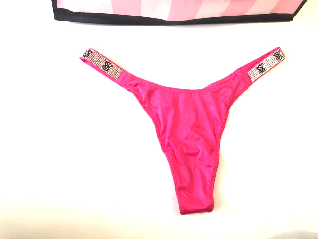 Victoria’s Secret Bombshell Shine Strap VS Logo Thong Panty Hot Pink NWT