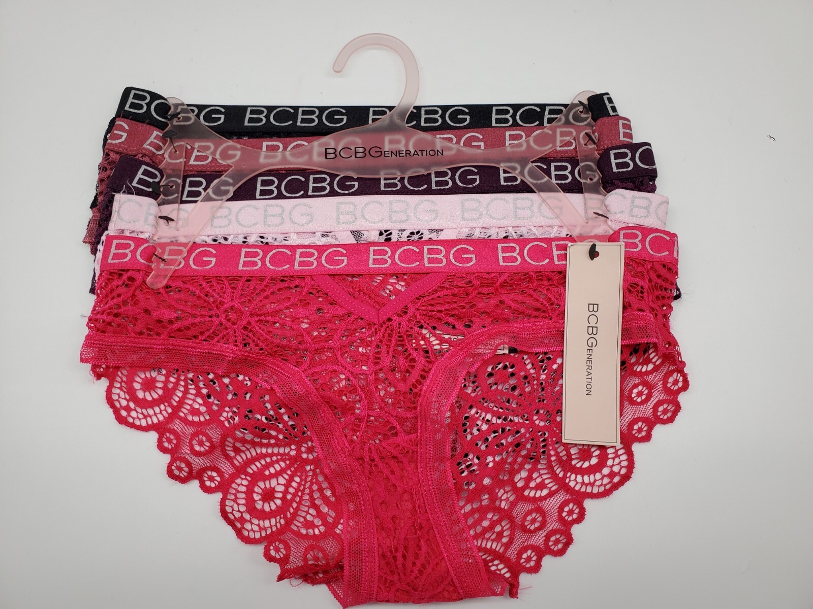 BCBG 5 Pack Women’s Small Breathable Lace Panties Black Brown Burgundy Pink