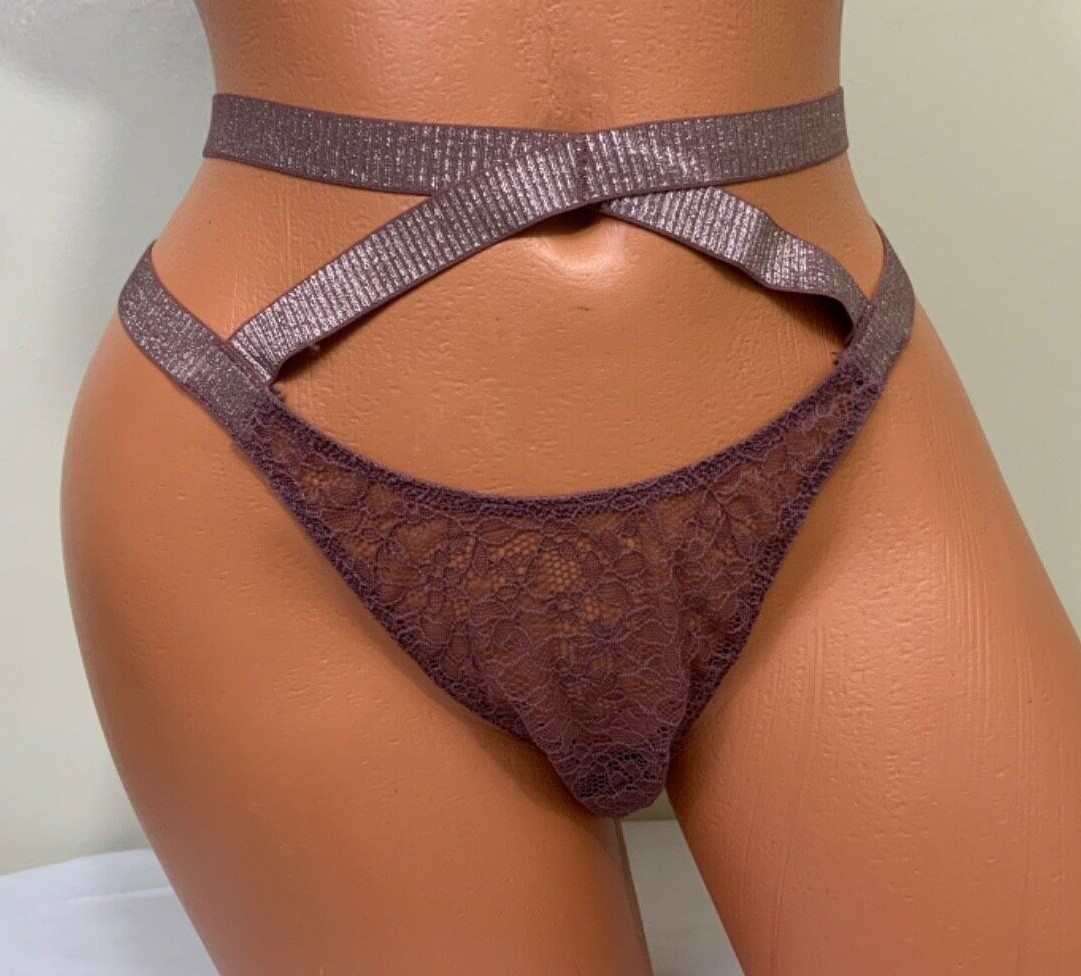 Victorias Secret Very Sexy Brazilian Strappy High Waist Lace Panty Light Brown