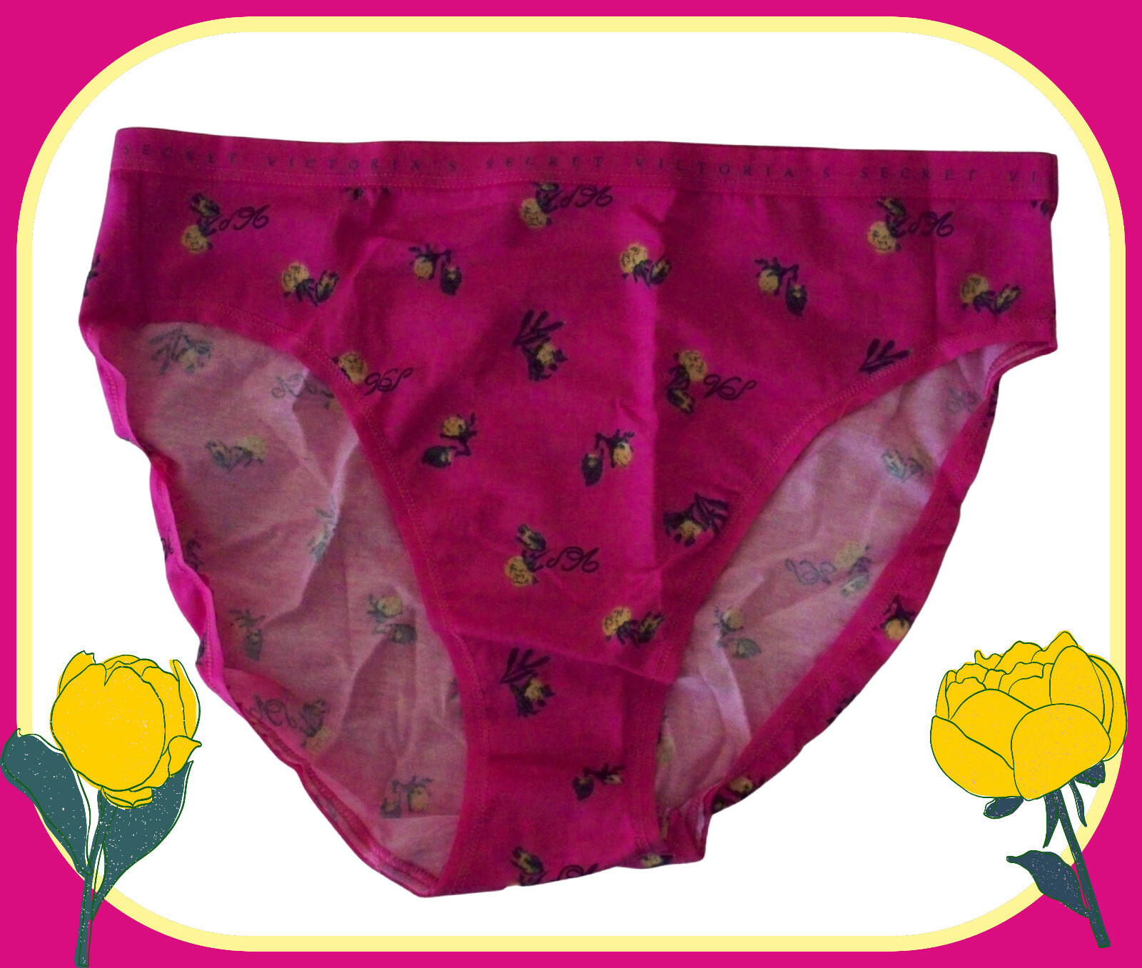 XXL Hot Pink Floral Stretch Cotton Victorias Secret HighLeg Waist Brief Pantie