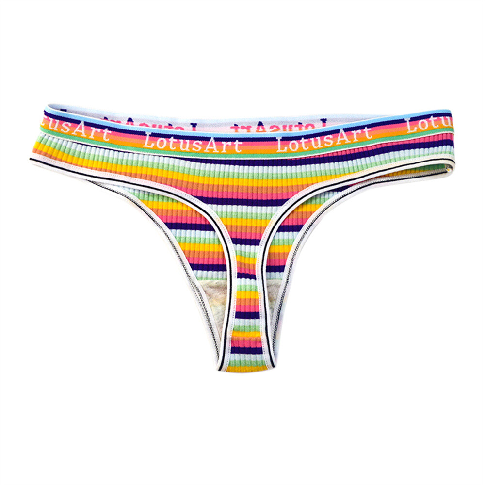 5PCS Women Sexy Rainbow Colorful Striped Cotton Panties Briefs Thongs Underwear