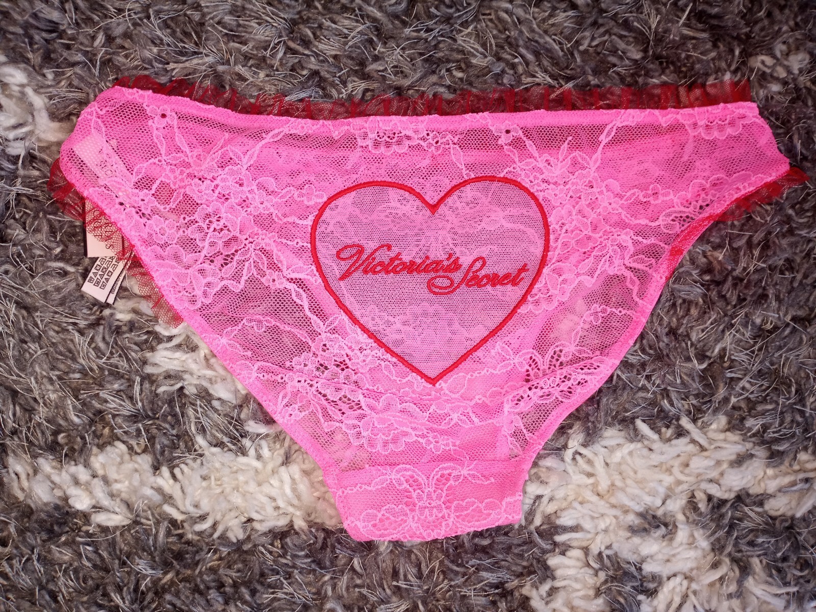 VS dream angel embroidered cheekini panty NEW size medium pink/red