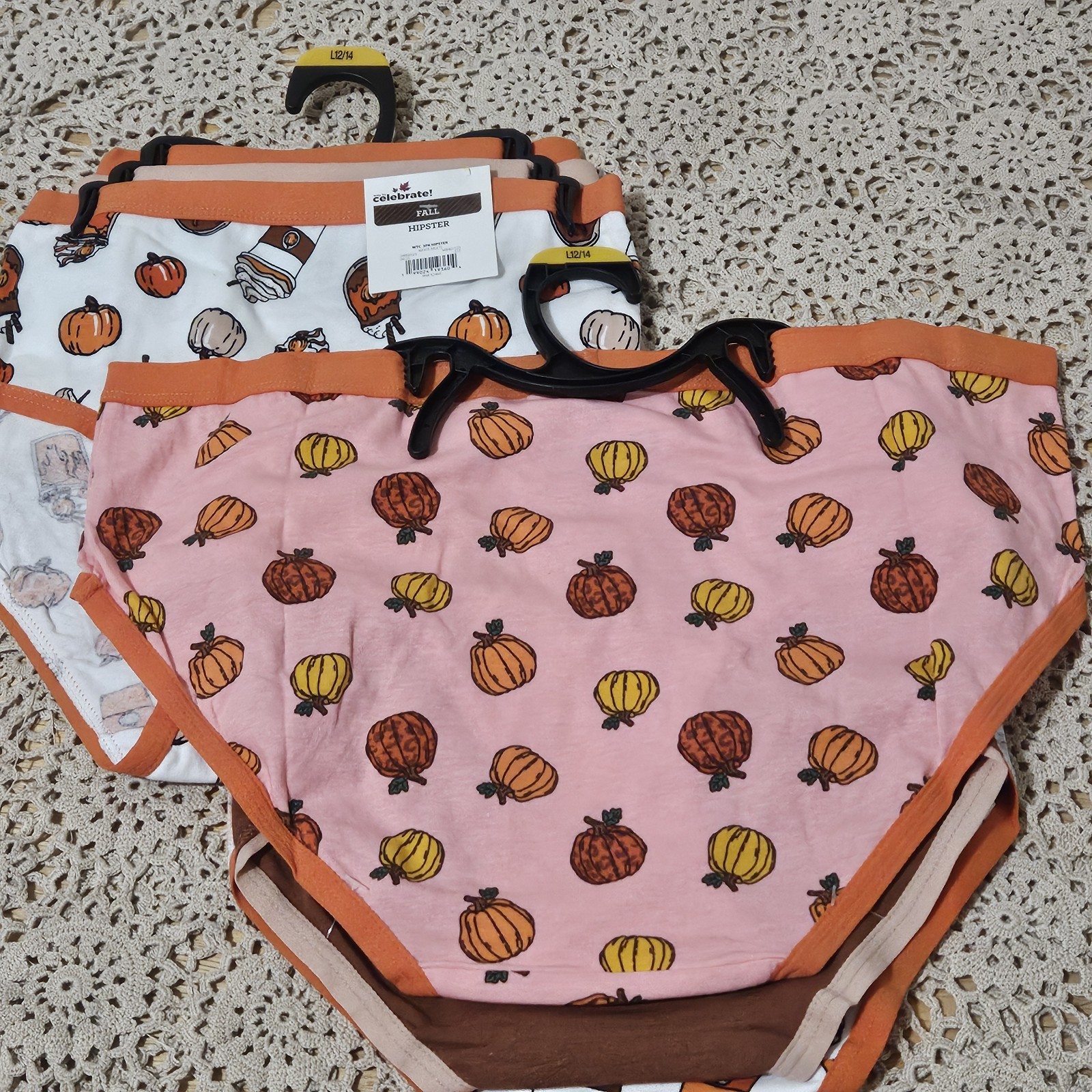 Lot 6prs NEW Women’s Hipster Underwear-Fall Autumn Design-size L 12/14 PUMPKINS