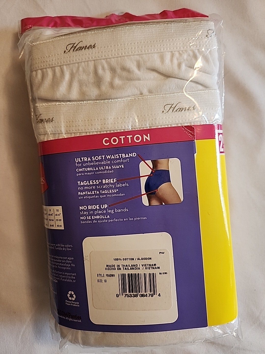 HANES 100% Cotton Plush Tagless Briefs White 8 PACK Women’s Size 9 NEW SEALED