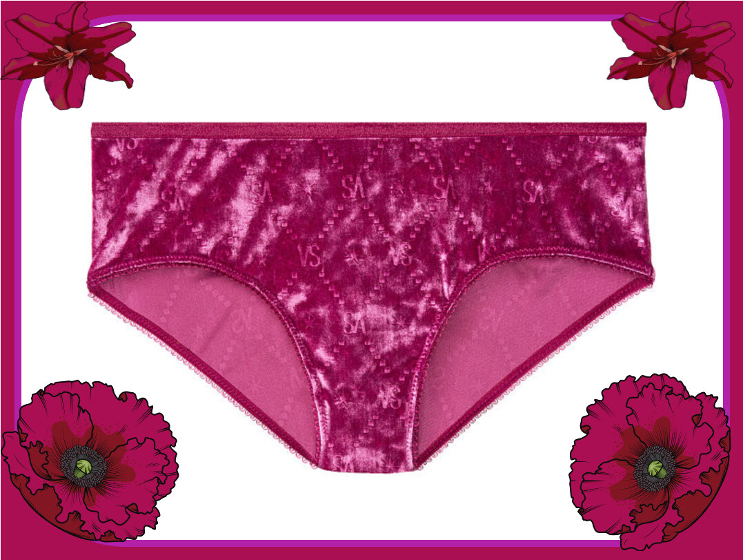 M Raspberry Pink FULL VELVET RARE Victorias Secret LOGO VS STAR Hiphugger Panty