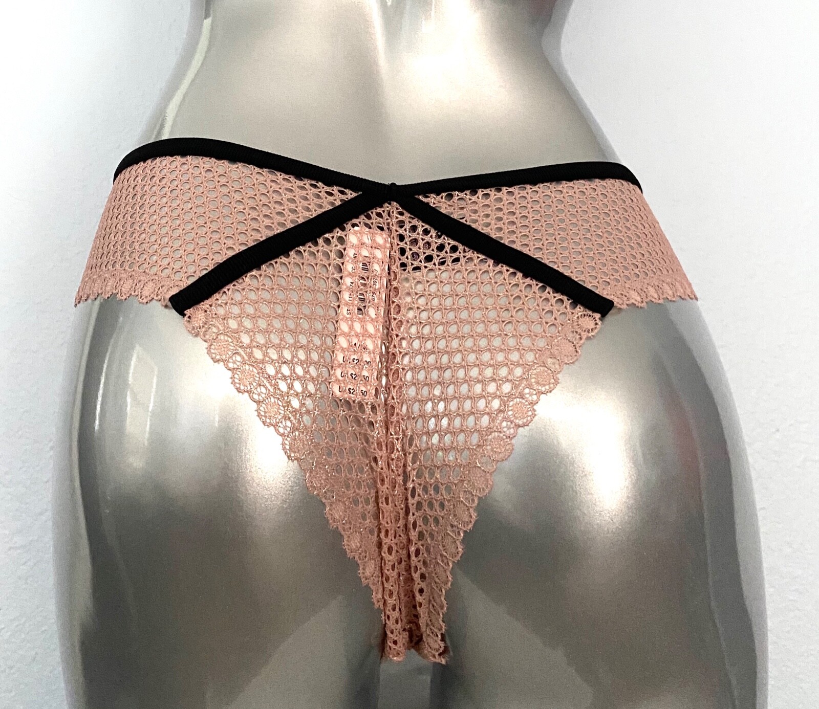 Victoria’s Secret Nwt Very Sexy Demure Pink Foil Fishnet Cut Out Tanga Panty M