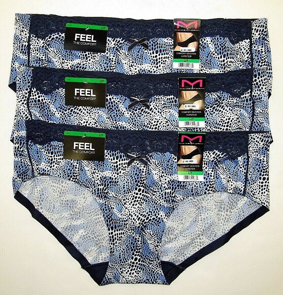 MAIDENFORM Devotion Hipster Blue/Black Reptile #40861 Sz: 6/M,7/L or 8/XL 3 Pair