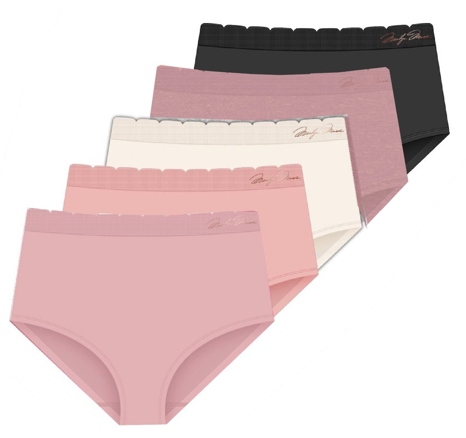 Marilyn Monroe Seamless Lightweight Brief Panties – Scalloped Waist – Set of 5