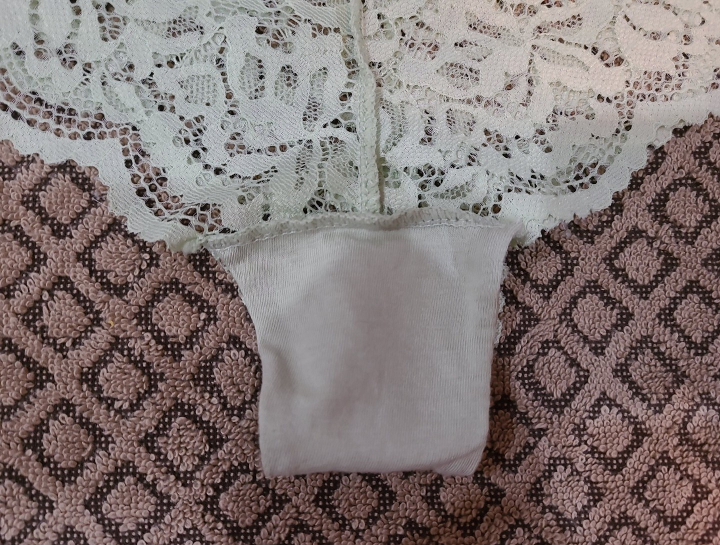 BEBE LOGO Sexy Sheer Lace SeXY Green Lace Cheeky Tanga Panties L/7 nwot