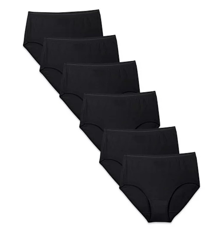 Fruit of Loom Women’s Breathable Cotton Black Panties Briefs Underwear 6 Pack