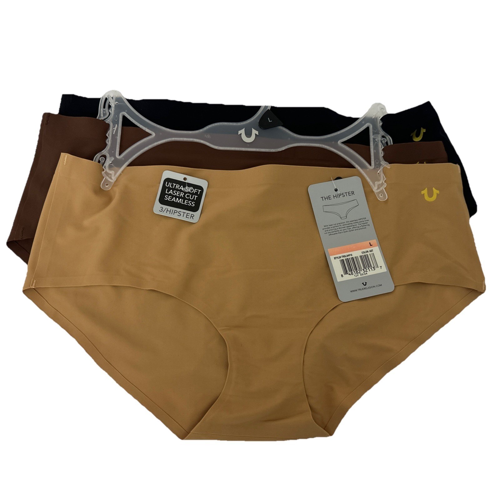 TRUE RELIGION 3-Pair TRUE SKIN hipster Soft Laser Cut Seamless Logo Size L