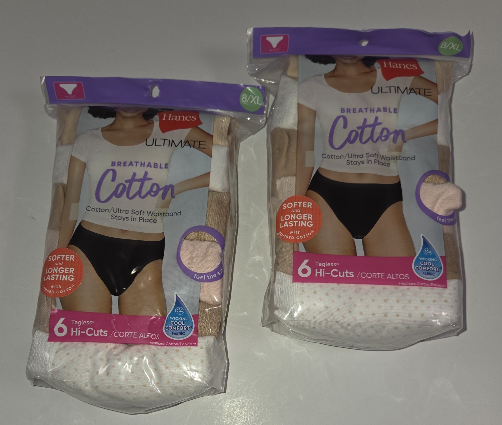 Hanes Ultimate 6-pack 8/XL Breathable Cotton Women Hi-Cuts Briefs – Lot of 2
