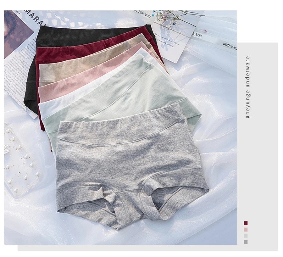 Mid Waist Cotton Panties Seamless Boyshort Solid Color Soft Underwear M-XXL