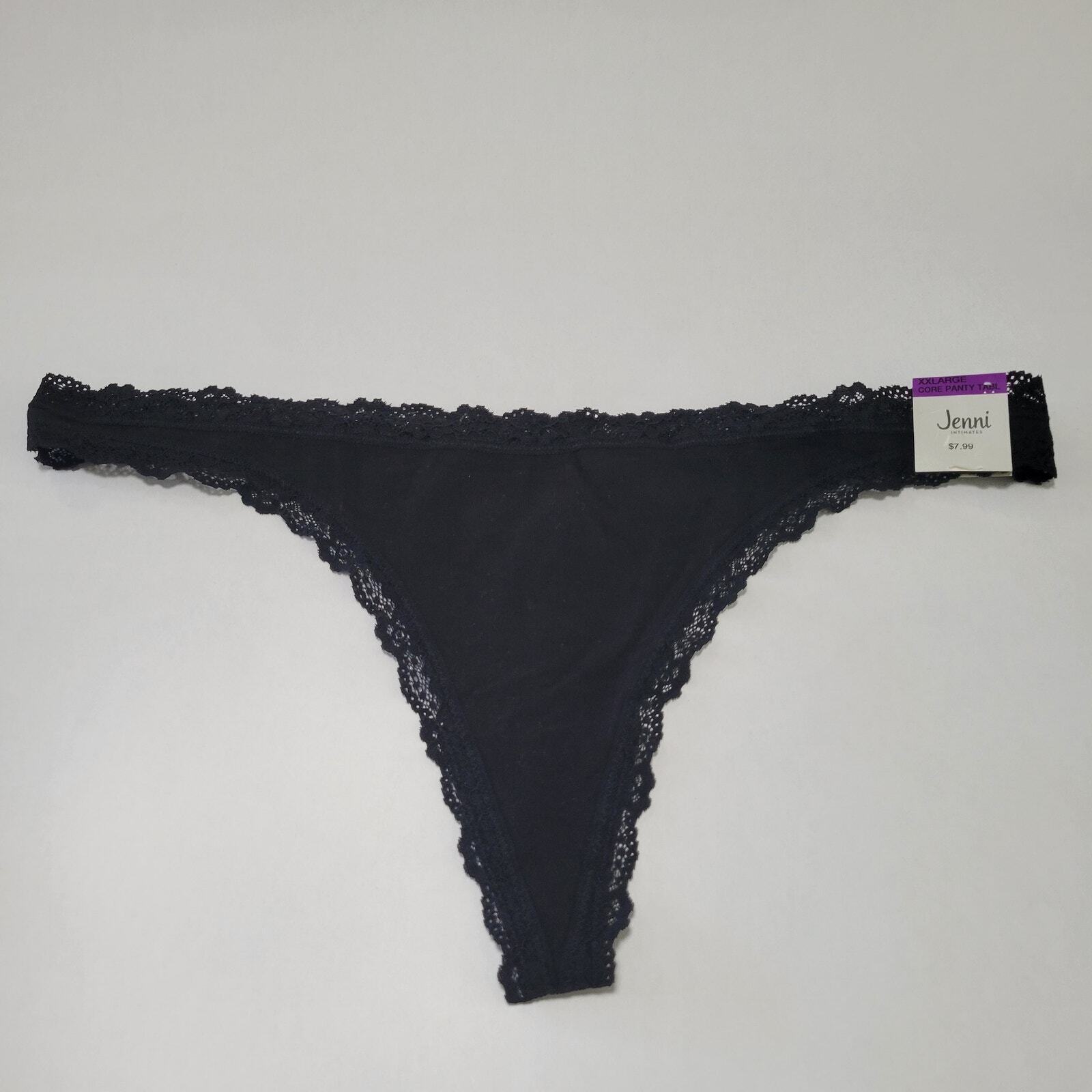 Jenni Women’s Lace-Trim Thong Underwear Panties Classic Black NWT Plus Size XXL