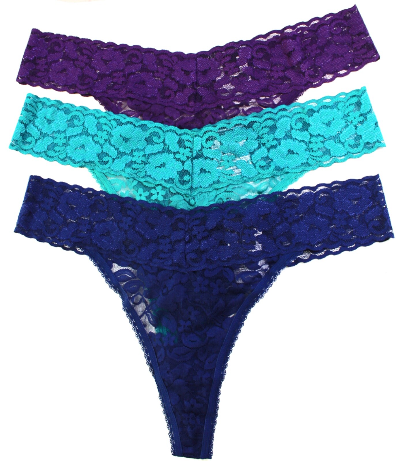 INC 3 Pk Thong Lace Panties Size XL Jazzy Teal, Purple, Navy Retail $24.99