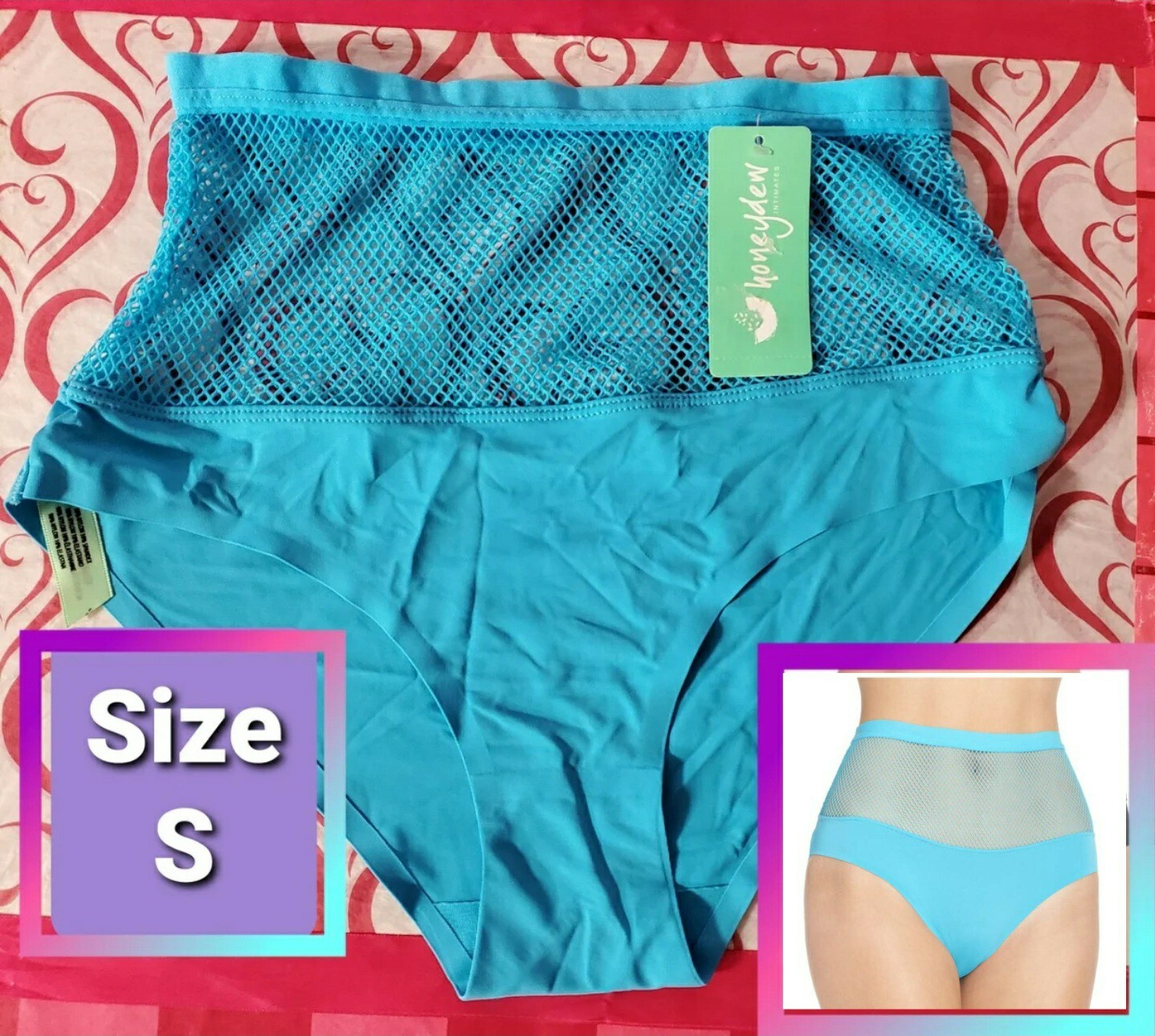 S Sexy Honeydew Intimates Fishnet High Waisted Hipster Panty Sea Breezer Blue
