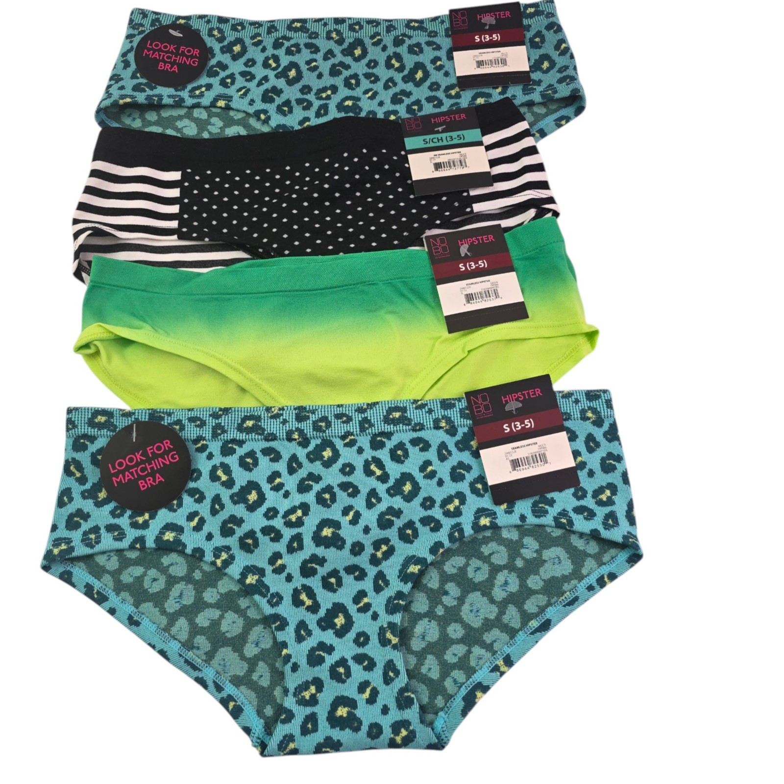 No Boundaries NOBO Seamless Hipster 4-Pack Multi-Color Panties – Size Small NWT