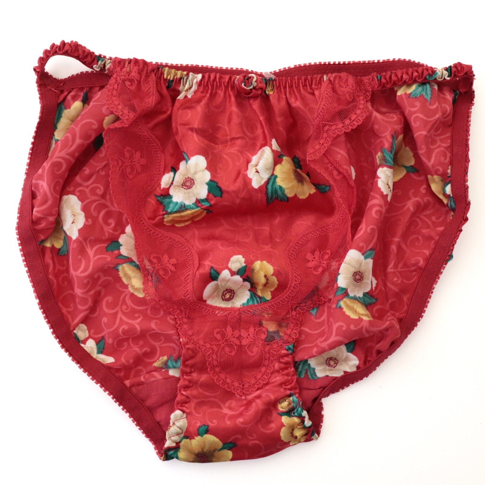 NEW VTG 90s Y2K Floral Polyester Satin String Bikini Panty LARGE