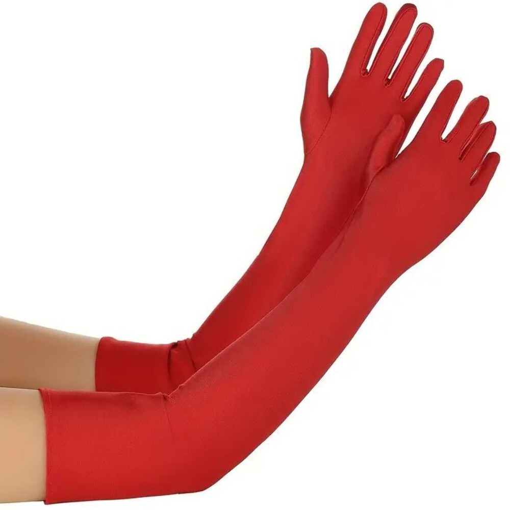 Silky feel satin gloves cosplay long RED stretchy 53cm unisex any occasion