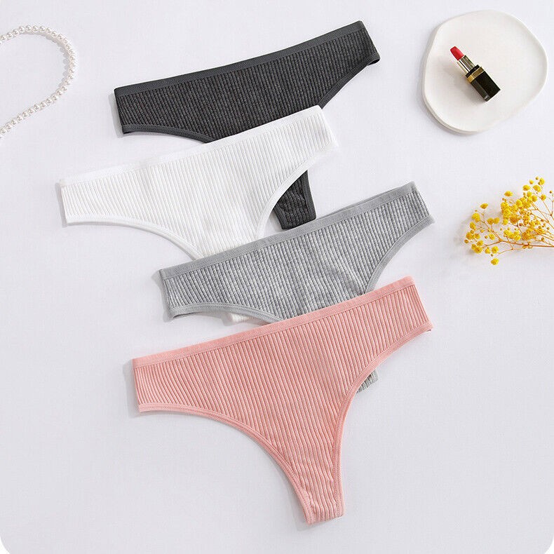 6 Packs Lot Sexy Womens Panties Thong G string Ribbed Cotton Underwear Lingeries