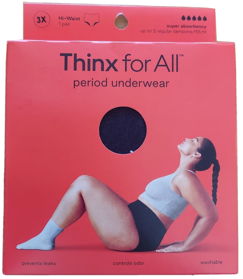 THINX BLACK SUPER ABSORBENCY PERIOD PANTIES HI-WAIST/BIKINI SIZE 3X/XS NEW CUTE