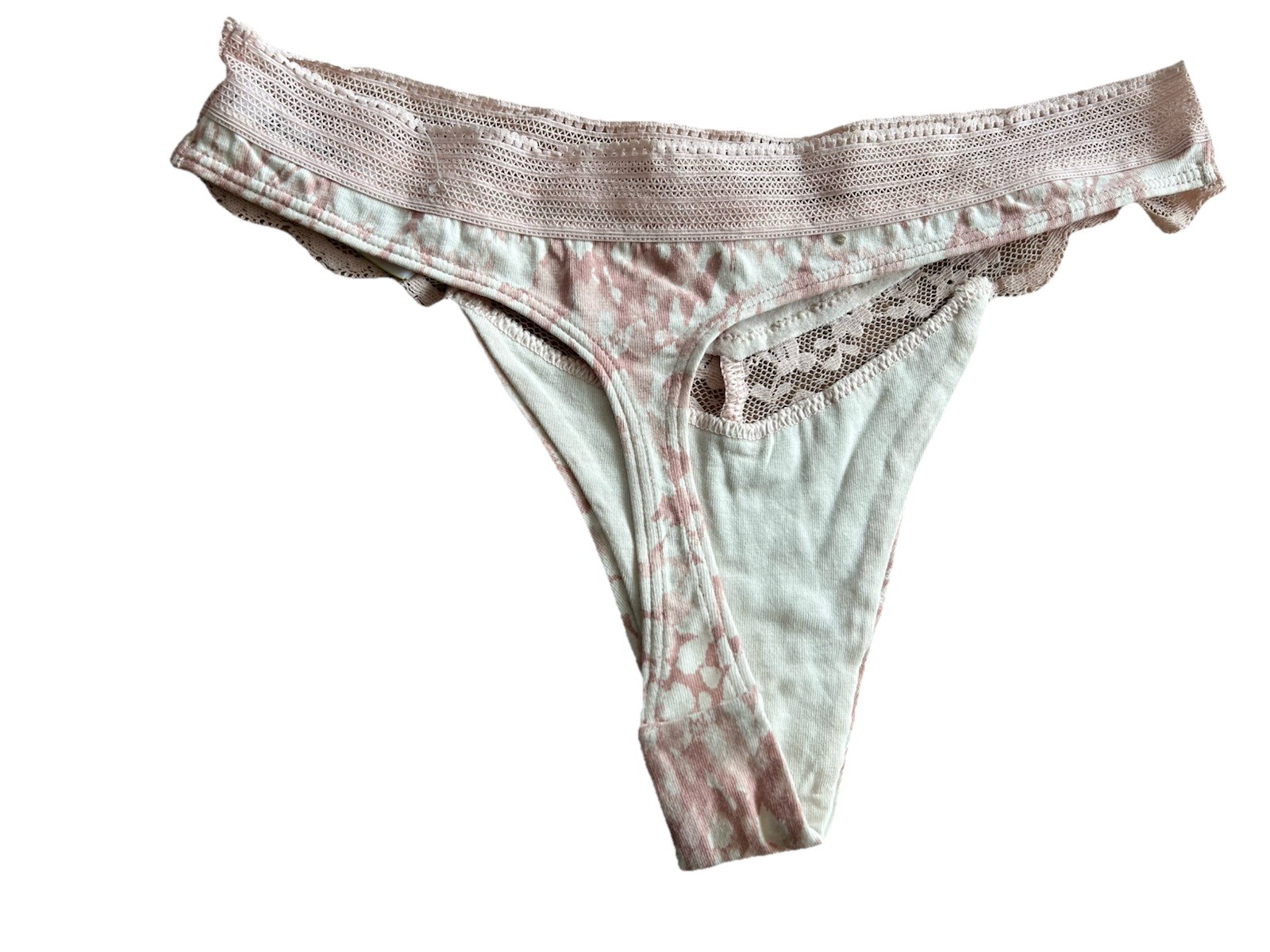 M&S pink and white pattern lace trim and detail thong Size XL New
