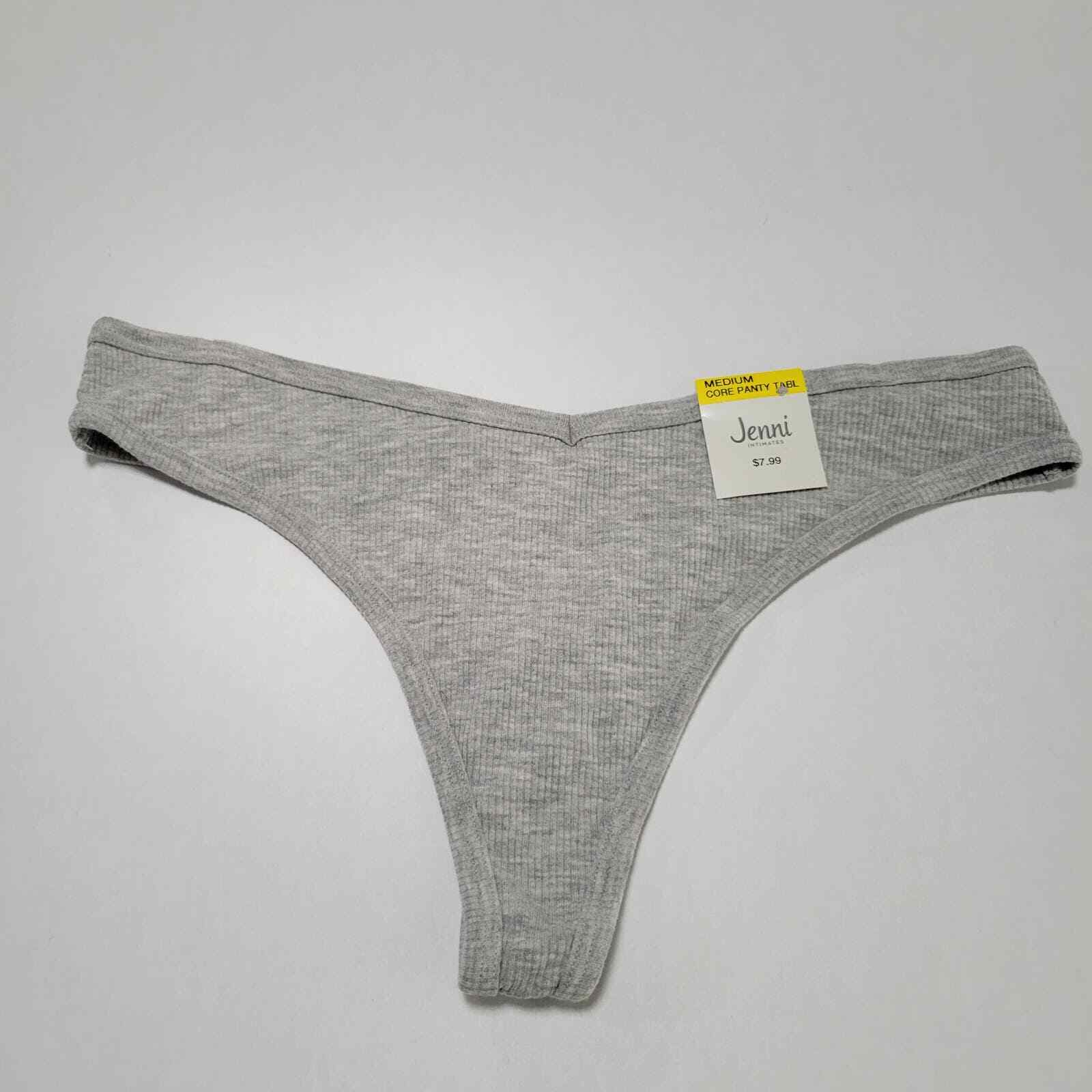 Jenni Women’s Ribbed Thong Panty, Sleep Grey Heather NWT Medium