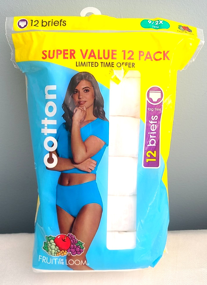 New 12 Pair Fruit of The Loom Unserware 9/ 2X Women’s Briefs Cotton White