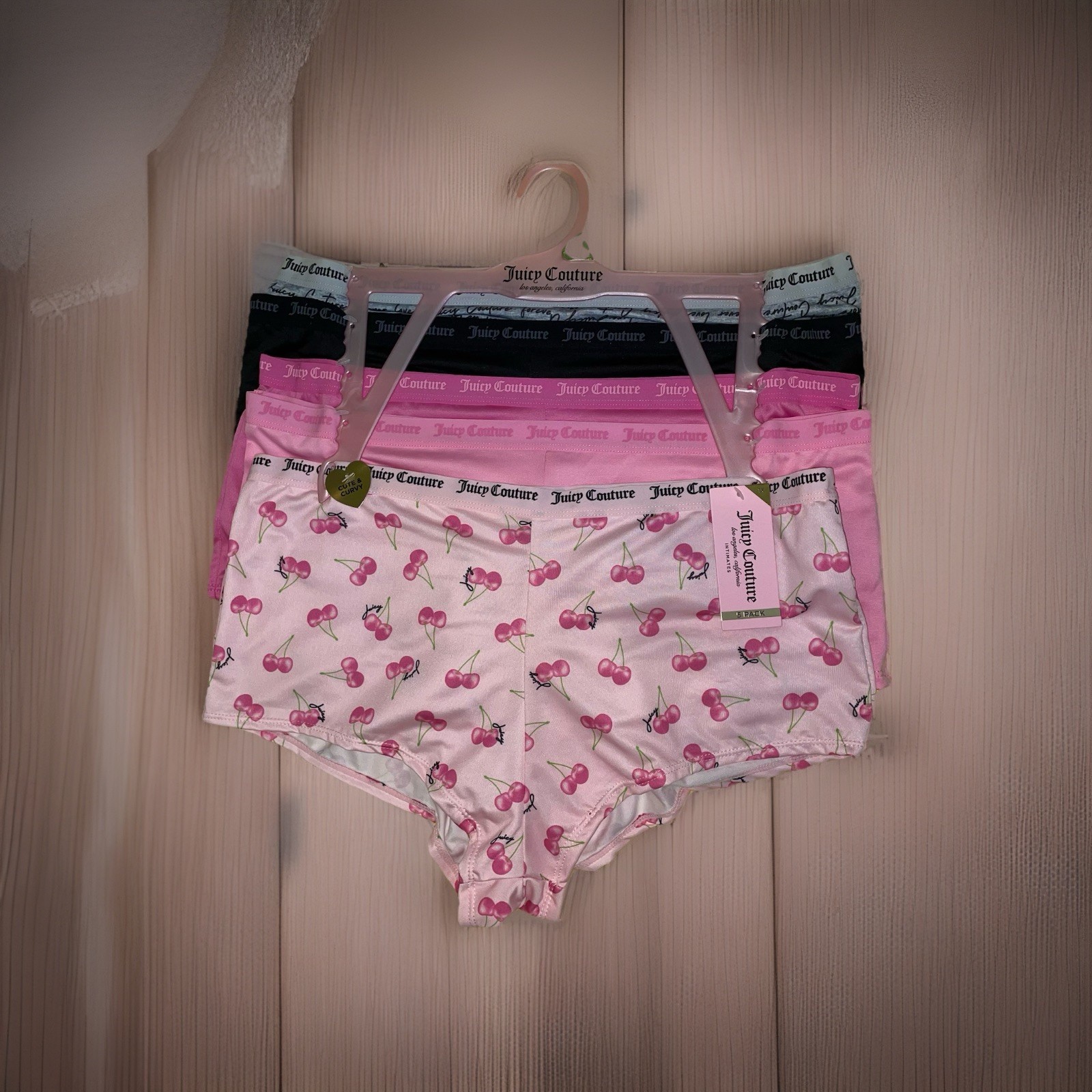 Juicy Couture Boyshort Cheeky Panties 5 Pack Size 1X 2X 3X $38 JC9695