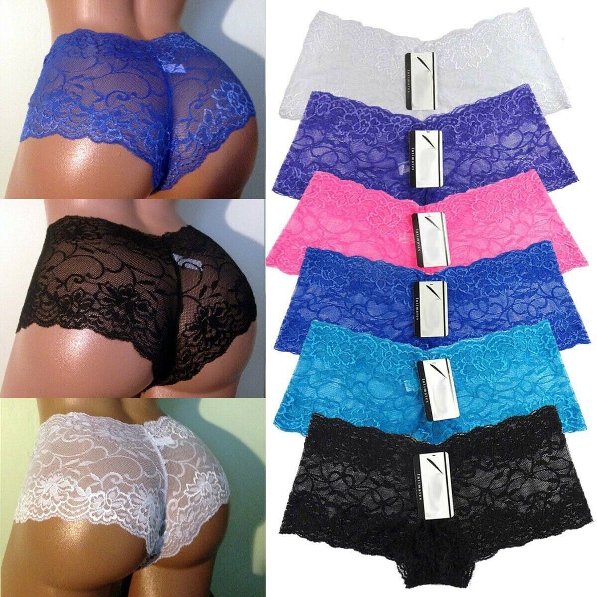 6 Pack Sexy Women Boyshort Lace Bikini Panties Floral Briefs Hipster Underwear