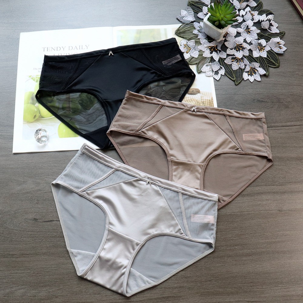 6 Pack Lot Satin sexy mesh panties breathable and comfortable womens briefs