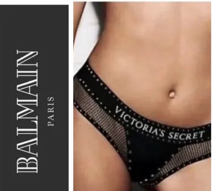 BALMAIN for Victoria’s Secret FASHION SHOW Blk Mesh Stud Rebel Hipster Panty L