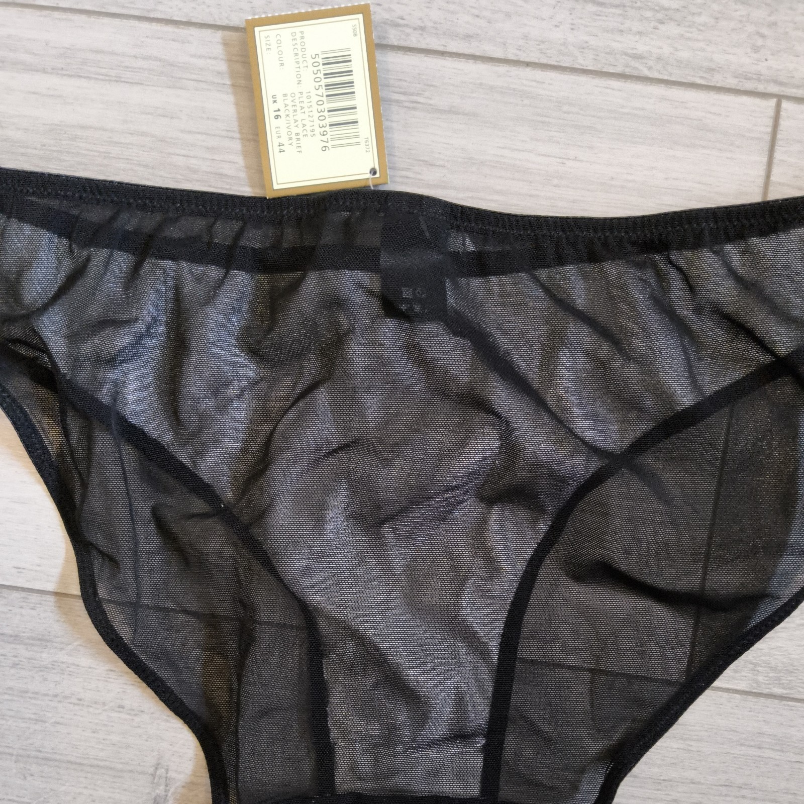 BNWT Vintage La Senza Black & Ivory Pleat Lace Overlay Briefs Size 16