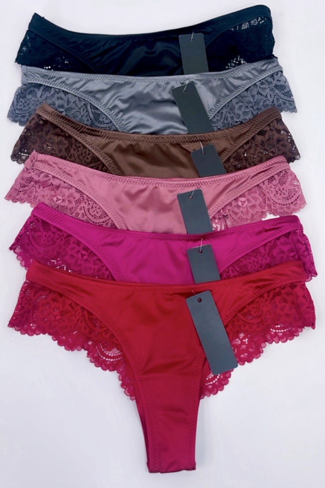 6 Pcs Lot Womens Sexy Satin Thongs Panties Silky Shiny G-string Underwear Sz S