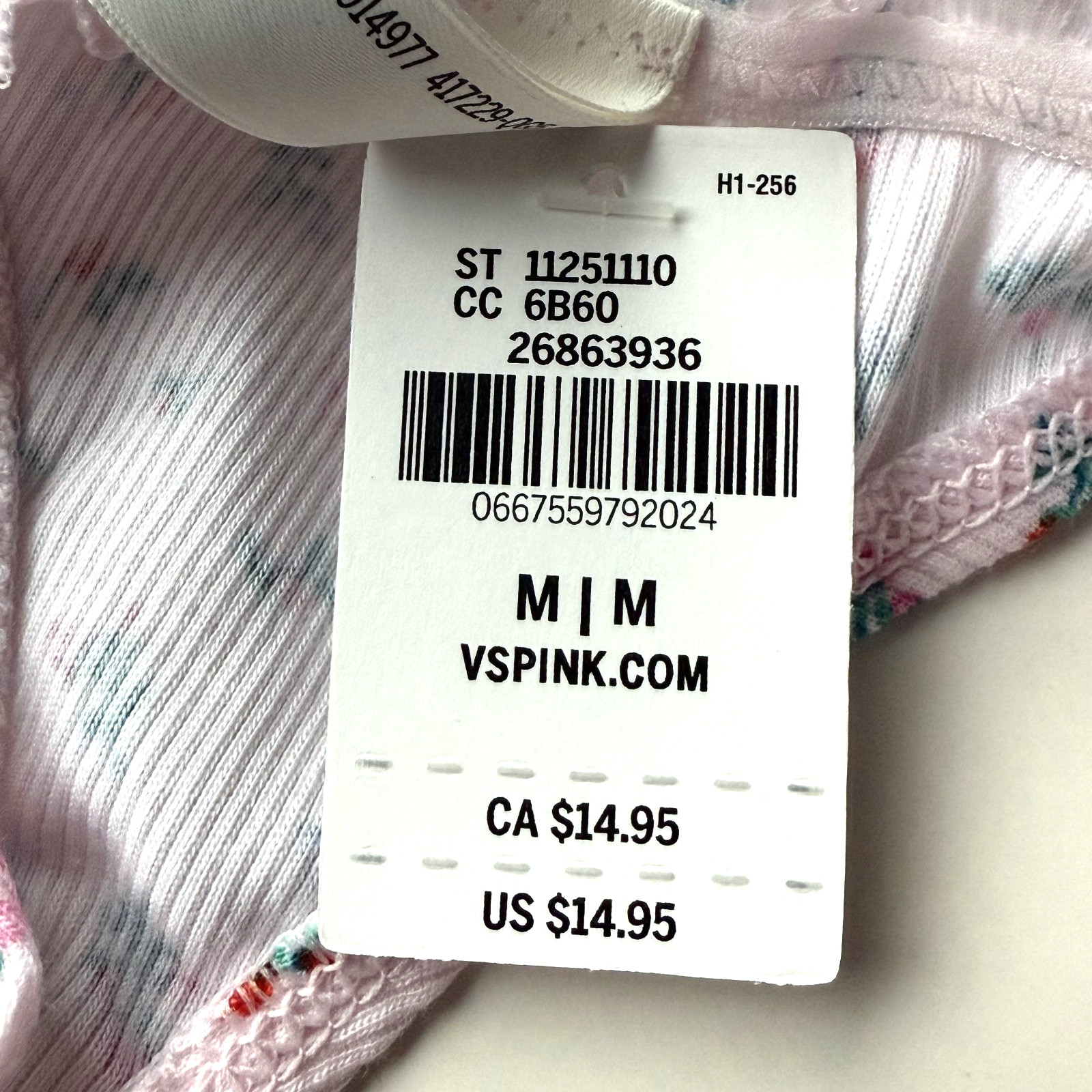 PINK Victoria’s Secret Cotton Side-Tie Smooth Thong Panty Pink Tulip Floral M/L