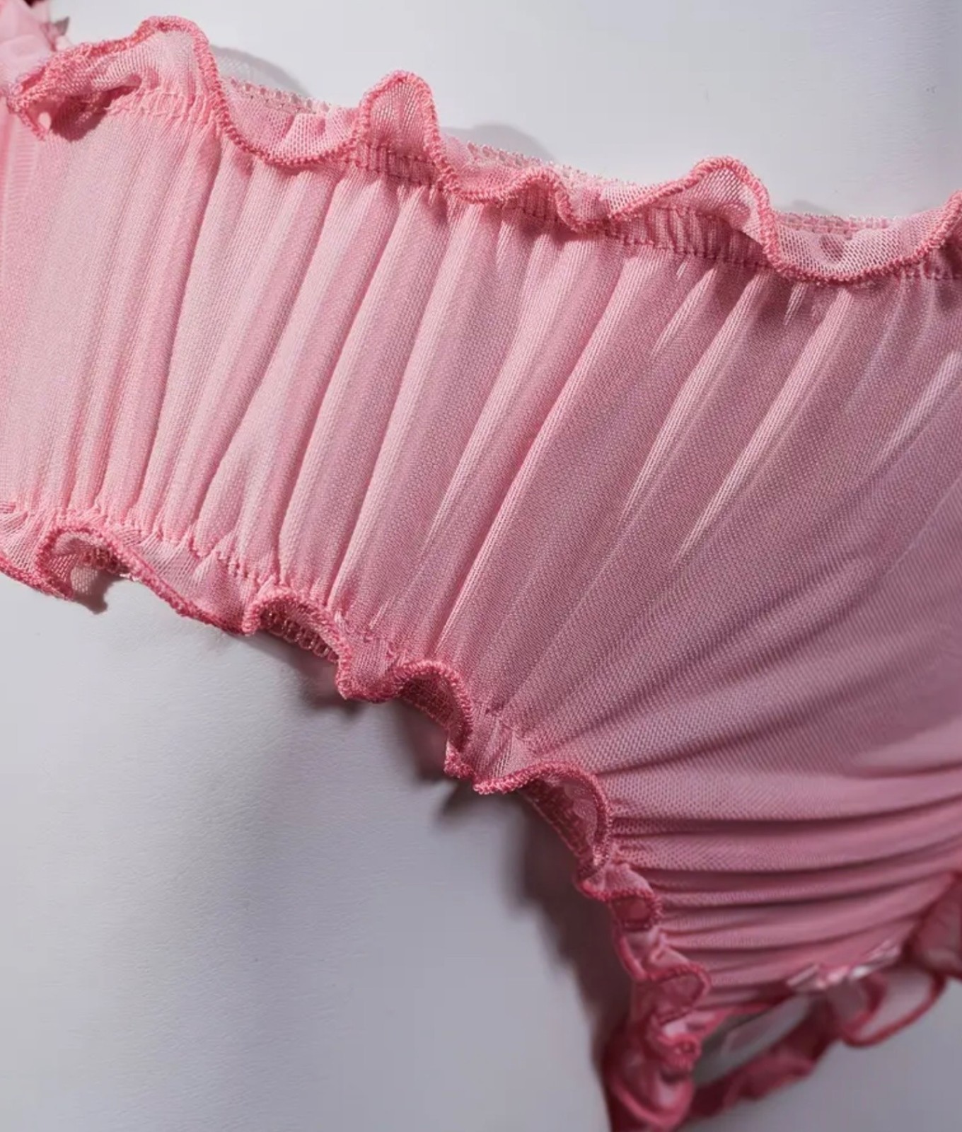 Pink Mesh Ruffle High-Waisted Panties* Bow Detail – Sheer*Sissy* Lingerie*NIP