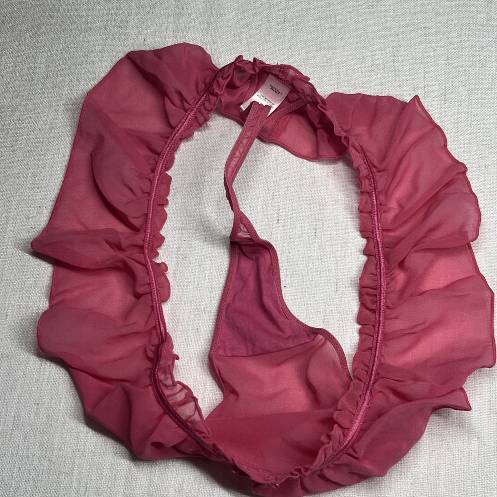 Vintage Victoria’s Secret Angels Sheer Ruffle Rare Thong Low Rise Mauve Rose New