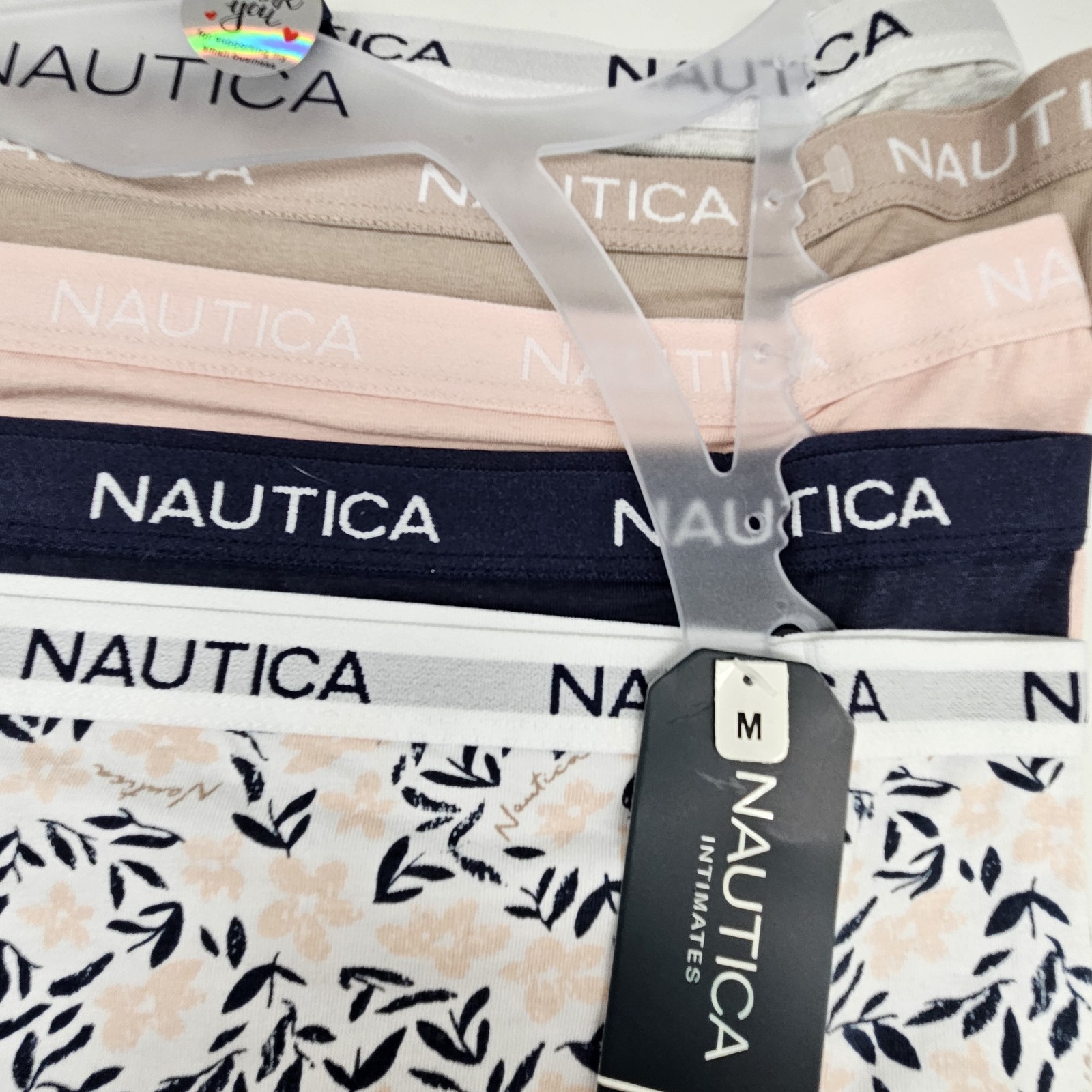 NAUTICA Women L XL 5 Pack Logo Cotton Hipsters Panties Gray Beige Navy White