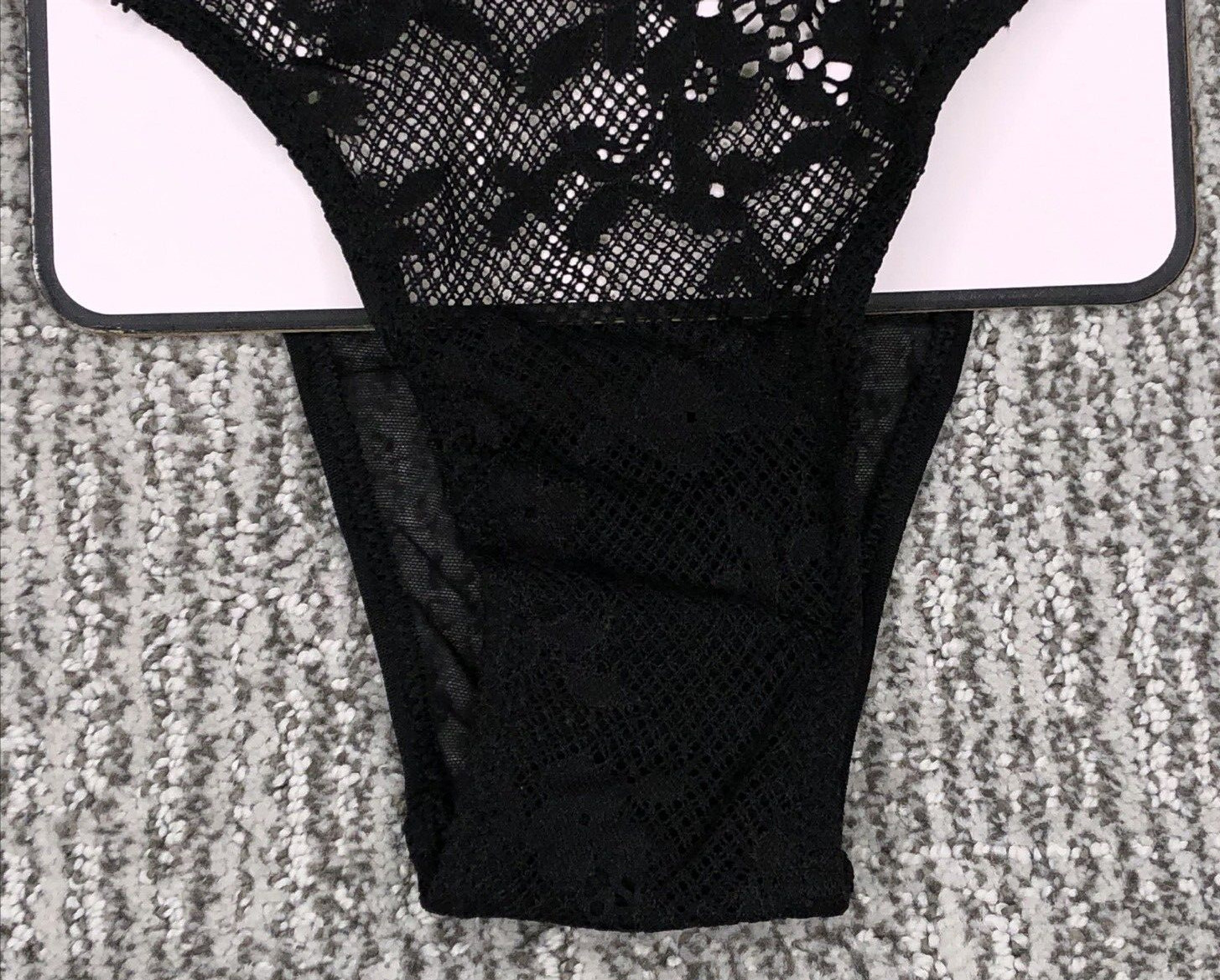 Victoria’s Secret NWT Large Black Lace Brazilian Panty Rhinestone Bow Sexy Sheer