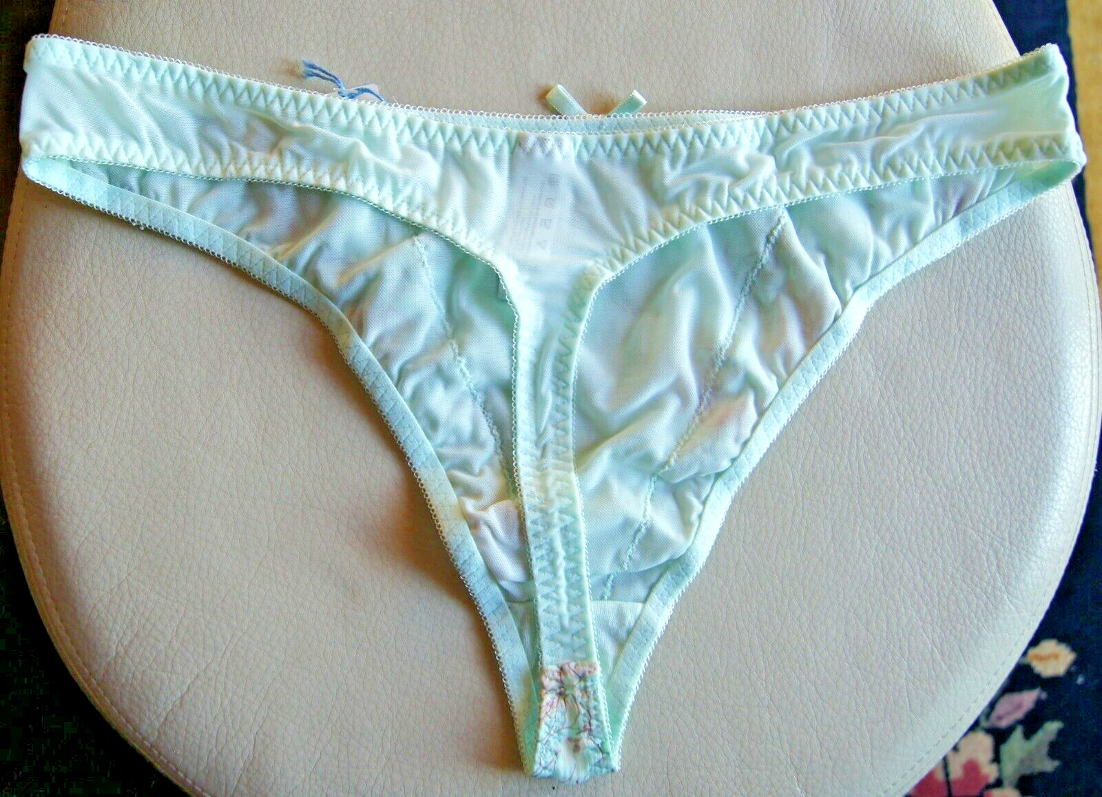 Splendour MINT Green/Brown Silk Chiffon/Lace High Leg Thong