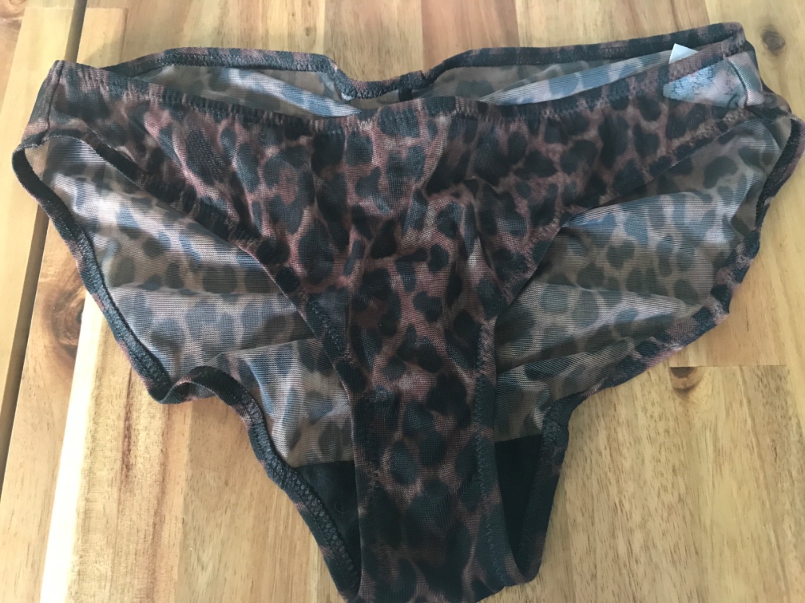 Animal print mesh brief new uk small stretch fabric brown